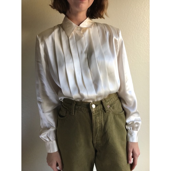 Vintage Tops - [vintage] pure silk pleated ivory blouse